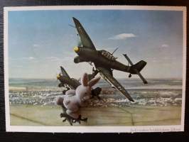 Junkers Ju 87 stukat hyökkäyksen jälkeen -postikortti. TK-valokuvaaja Niermann. Reproduktion und offsetdruck Carl Werner Reichenbach i.V.