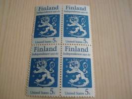 Suomen itsenäisyys 50-vuotta 1917-1967, postimerkkinelilö, USA. Katso myös muut kohteeni, mm. kymmeniä erilaisia Suomen itsenäisyys/Mannerheim ensipäiväkuoria.
