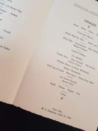 Swedish American Line, Dinner, First Class, M. S. Gripsholm, April 14, 1948