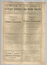 Ohjelma !:seen Premieri-Konserttiin 1902 Lyseon Juhlasali Turku  käsiohjelma  4 sivua paljon mainoksia