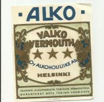 Valko Vermouth - viinaetiketti    (lito Björkell)