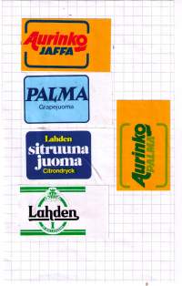 Mallasjuoman etikettejä - 80 luvulta  viisi  kappaletta. Koko 4x 65 cm