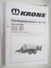 Krone Big Pack Baler  890/XC, 1270/XC, 1290/XC Machine nr 584300 or higher -operating instructions in english (nr 965-2 GB)