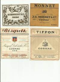 Vanhoja konjakki etikettejä 4 erilaista - viinaetiketti