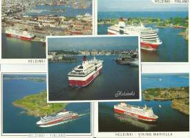 Viking laivat ja Helsinki - laivakortti, laivapostikortti kulkematon 5 eril