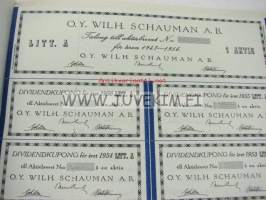 Oy Wilh. Schauman Ab, Jyväskylä 1937, 1 000 mk -osakekirja / share certificate