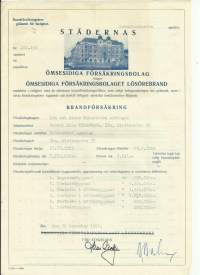 Brandförsäkring Turku Linnankatu  - vakuutuskirja 1953