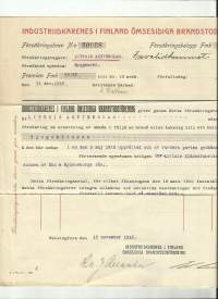 Industriidkarenes i Finland Ömsesidiga Brandstodsförening   - vakuutuskirja 1916