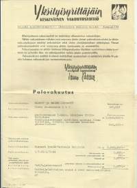 Yksityisyrittäjäin  Keskinäinen Vakuutusyhtiö  Palovakuutus    - vakuutuskirja 1954
