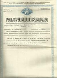 Vakuutus Oy Pohjola, Palovakuutuskirja  1939   - vakuutuskirja