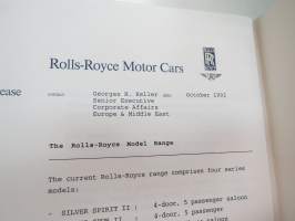 Rolls-Royce Corniche IV news release + 4 pcs press photographs -lanseerausesite + 4 kpl pressikuvia