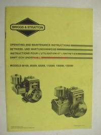 Briggs &amp; Stratton models 60100, 80200, 82200, 112200, 130200, 132200 operating and maintenance instructions -käyttö- ja huolto-ohjekirja englanti, ruo