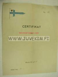 Certificat för motorboten &quot;Norna&quot; 1924 / Wasa Segelförening, Anselm Blomqvist, O. Gros, Eino Rostén -Vaasa, huviveneen sertifikaatti