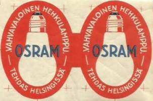 Vahvavaloinen hehkulamppu Osram tuote-etiketti 1933   6x9 cm liima takana