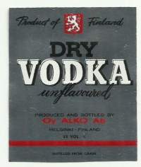 Dry Vodka  Alko  - viinaetiketti 5x4 cm