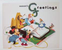 Walt Disney -yhtiön joulukortti. Season&#039;s Greetings Alice in Wonderland