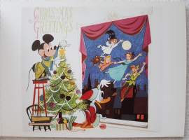 Walt Disney -yhtiön joulukortti.Christmas Greetings Mickey Mouse and Donald Duck