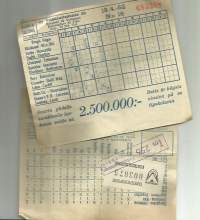 Veikkauskuponki   kantaosa vuodelta 1952  yht 2 kpl