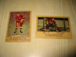 1951-1952 Gordie Howe &amp; Gerry McNeil, Rookie-jääkiekkokorttien viralliset replikat, tehty vuonna 1992. Alkuperäisten hinnat hieman toista luokkaa.