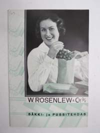 W. Rosenlew &amp; Co Oy Säkki- ja pussitehdas näytepussit 6 kpl -hinnasto näytepusseineen -paper bag samples / brochure