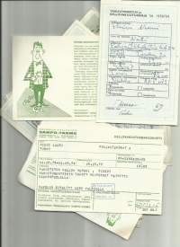 Kellovakuutuskirjoja ja maksukuitteja 1970-luvulta yli 10 kpl erä- vakuutuskirja