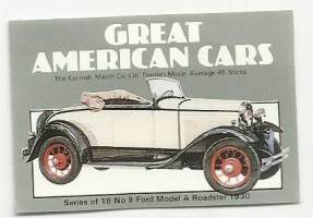 Great American Cars / Ford Model Roadstar 1930  -  tulitikkuetiketti