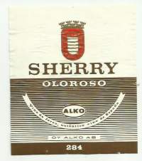 Sherry Oloroso  Alko nr 284 - viinietiketti viinaetiketti
