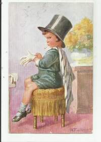 Herrasmies - lapsipostikortti postikortti kulkenut 1928