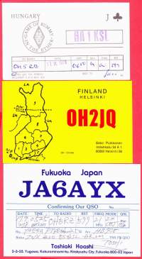 Radioamatöörien yhteyskortteja (QSL) erä 2. 10 kpl eri maista 1950-luvulta 1970-luvulle
