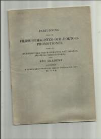 Inbjudning till de Filosofiemagister. och doktorspromotioner  Åbo Akademi 1927