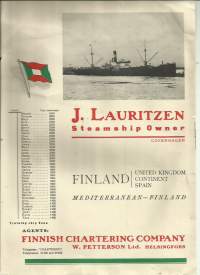 J.Lauritzen Steamship Owner / Finnish Chartering Co W Petterson Ltd Helsingfors - mainos