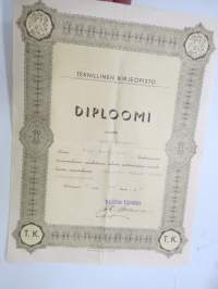 Diploomi - Teknillinen kirjeopisto, rakennusmestari Viljo Rosvall ...oikeudella käyttää teknikkosormusta, 30.6.1943 -certificate, technical studies
