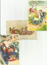 Pääsiäisen kulkuneuvoja 3 kpl erä postikortti