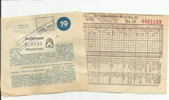 Veikkauskuponki  kanta nrot 19 ja 20 vuodelta 1952 yht 2 kpl