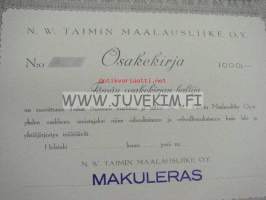 N.W. Taimin Maalausliike Oy, Helsinki, 1 000 mk -osakekirja
