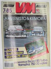 Vauhdin maailma 1985 nr 7 -mm. Escort RS turbo, Mantorp PM-drag, Acropolis MM-ralli, Yamaha 750, Gordon Sopice C2-profiili, Daytona Bike week. RR-SM Kemora, Miki