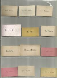 Käyntikortteja  12 kpl:n erä vuosilta 1900-luvun alkukymmeniltä muovitaskussa - käyntikortti