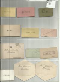 Käyntikortteja  12 kpl:n erä vuosilta 1900-luvun alkukymmeniltä muovitaskussa - käyntikortti