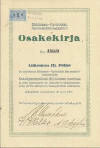 Riihimäen-Hyvinkään Sanomalehti Oy, Riihimäki 1921 merkitty Liikemies Hj Pölhö