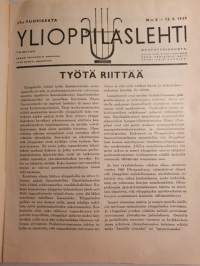 Ylioppilaslehti N:o 8 1939. Päätoimittaja Sakari Vapaasalo.