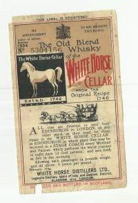 White Horse Whisky - viinaetiketti vuodelta 1934