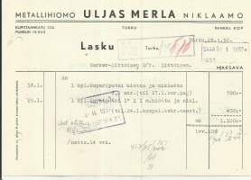 Uljas Merla Metallihiomo, Niklaamo  Turku 1952 - firmalomake