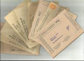 Kunnallisvero- ja Kansaneläkemaksulappuja 1950- luvulta 8 kpl erä