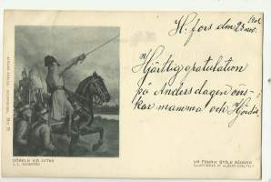 Döpeln vid  Jutas  ur Fänrik  Ståls Sägner af Albert Edelfelt - postikortti  kulkenut 1901 merkki pois