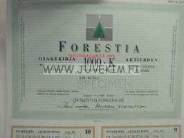 Forestia Oy, Espoo 9.8. 1989, 50 000 mk -osakekirja