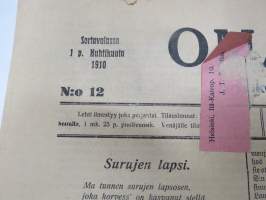 Omahinen - lukemista rajan rahvaalle, 1910 nr 12, ilmestynyt Sortavala 1.4.1910, paikallisia ja valtakunnan uutisia, ilmoituksia