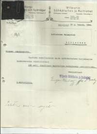 Wiipurin Sähkölaitos ja Raitiotie tarjouspyyntö näytetilkun kera pukukankaasta 1925 - firmalomake