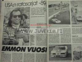 Vauhdin maailma 1990 nr 1 -mm. Formula kausi mitä on tulossa, Opel Omega, Toyota Lexus, Renault 19, Paris-Dakar kalustoa, Truck EM, Drag MM finaali, Lancia