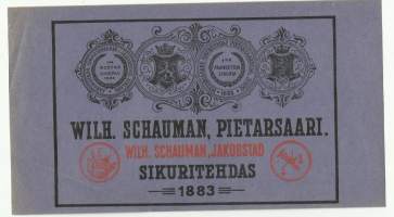 Sikuri  tuote-etiketti  (12x18 cm) painettu Björkellin kivipainossa 1900-luvun vaihteessa