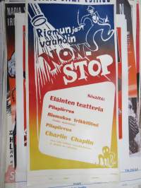 Riemun ja vauhdin Non-Stop: Eläinten teatteria - Pilapiirros - Riemukas trikkifilmi- Charlie Chaplin -elokuvajuliste / movie poster